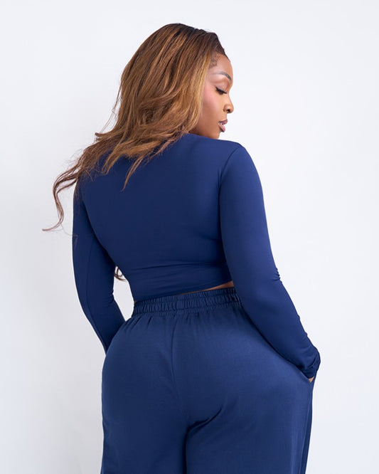 BP Basic Cropped Fitted Long Sleeve Tee - Navy Blue