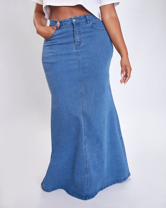 Lulu Denim Maxi Skirt - Deep Blue