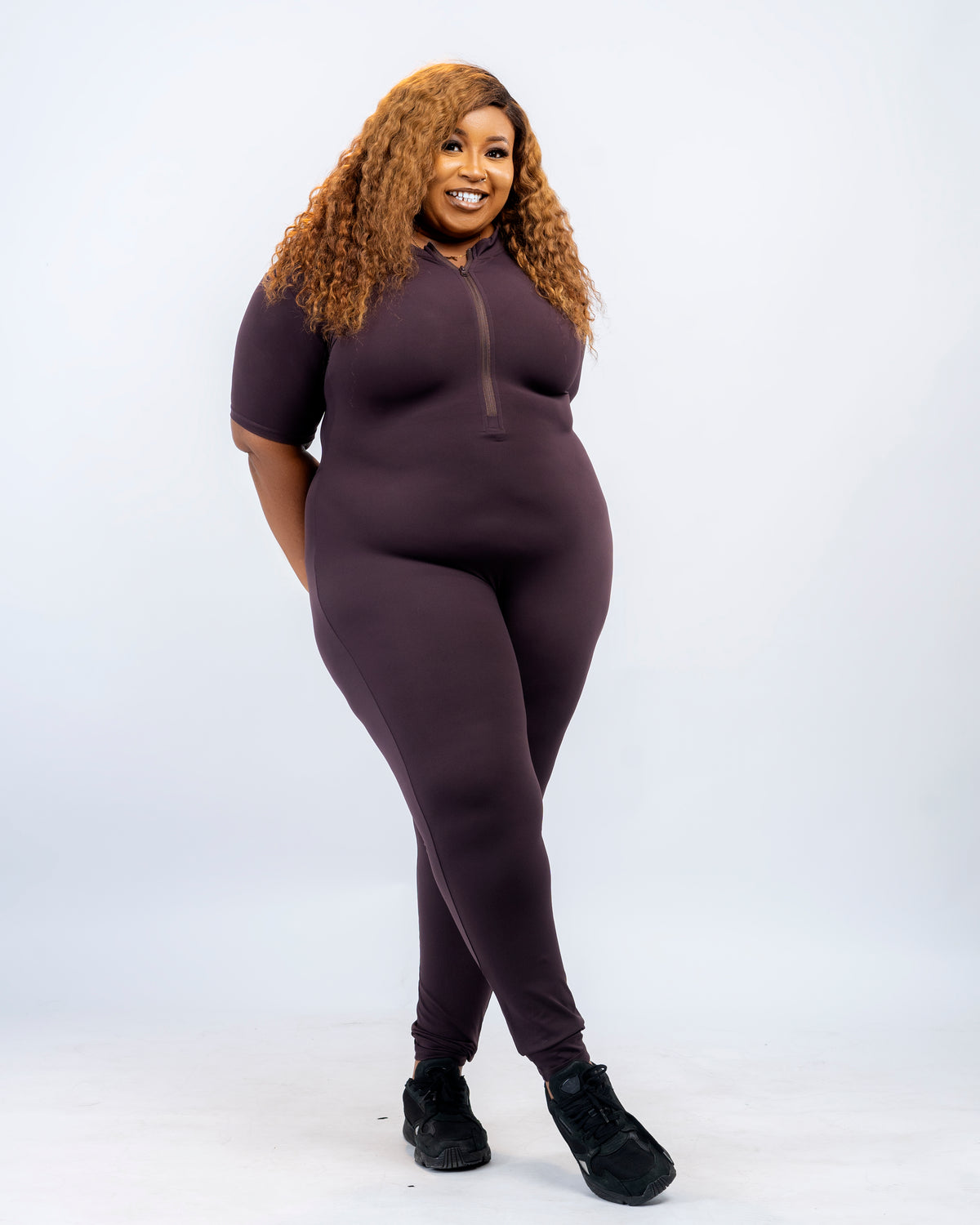 Flex Zip Jumpsuit (Short Sleeve) - Brown