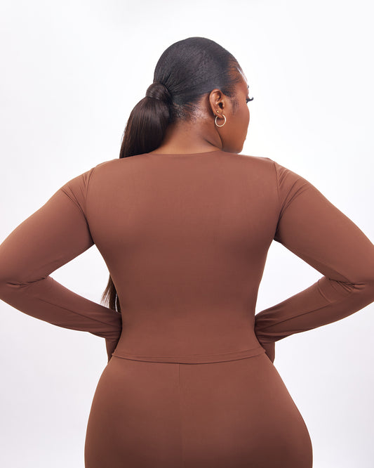BP Basic Cropped Fitted Long Sleeve Tee - Brown