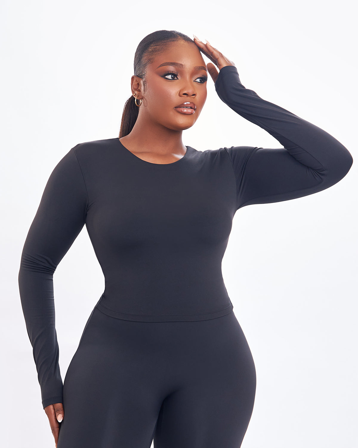 BP Basic Cropped Fitted Long Sleeve Tee - Black