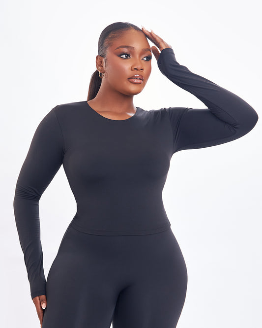 BP Basic Cropped Fitted Long Sleeve Tee - Black