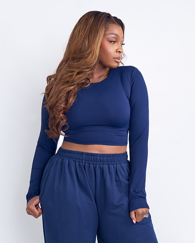 BP Basic Cropped Fitted Long Sleeve Tee - Navy Blue