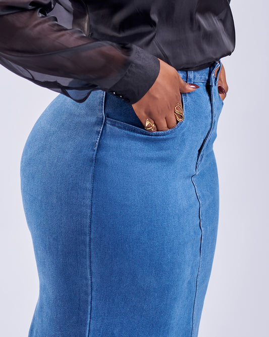 Lulu Denim Maxi Skirt - Deep Blue