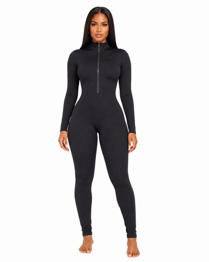 Flex Zip Jumpsuit (Long Sleeve) - Black