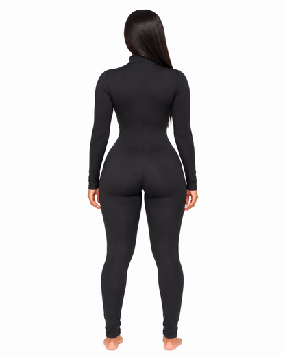 Flex Zip Jumpsuit (Long Sleeve) - Black