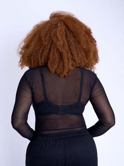 BP Basic Button Mesh Top - Black