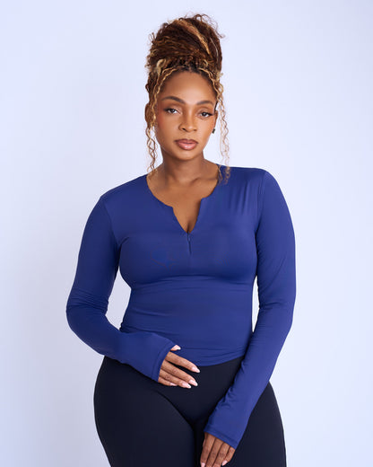 Second Skin Long Sleeve Top - Navy Blue