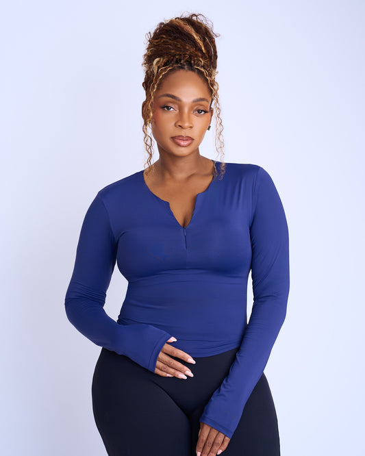 Second Skin Long Sleeve Top - Navy Blue