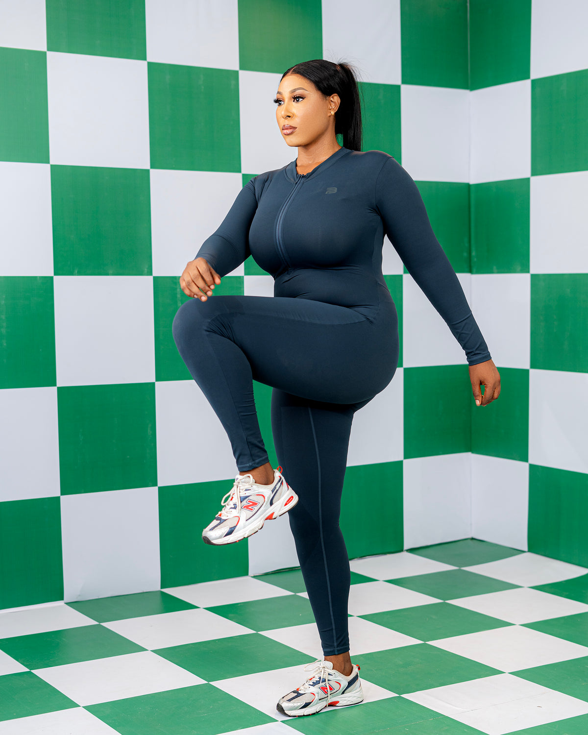 Flex Zip Jumpsuit (Long Sleeve) - Aqua Green
