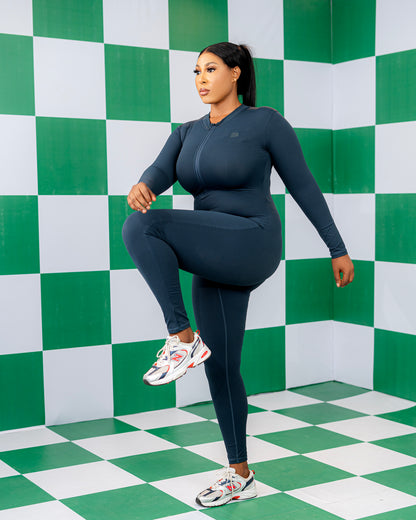Flex Zip Jumpsuit (Long Sleeve) - Aqua Green