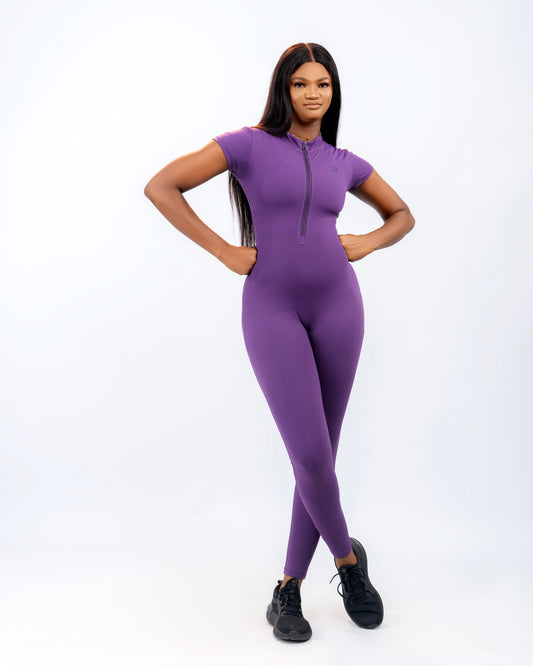 Flex Zip Jumpsuit (Short Sleeve) - Purple