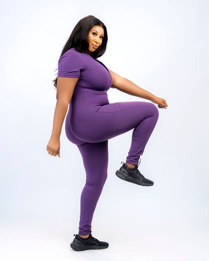 Flex Zip Jumpsuit (Short Sleeve) - Purple