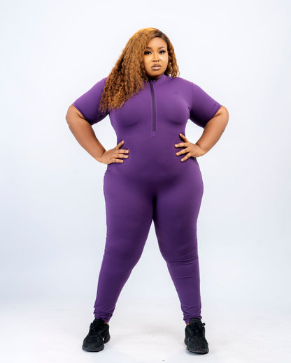 Flex Zip Jumpsuit (Short Sleeve) - Purple