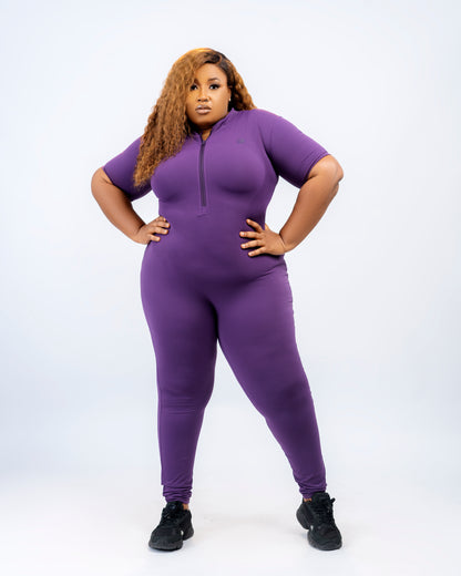 Flex Zip Jumpsuit (Short Sleeve) - Purple