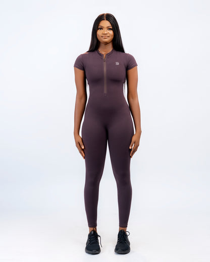 Flex Zip Jumpsuit (Short Sleeve) - Brown