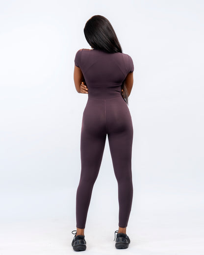 Flex Zip Jumpsuit (Short Sleeve) - Brown