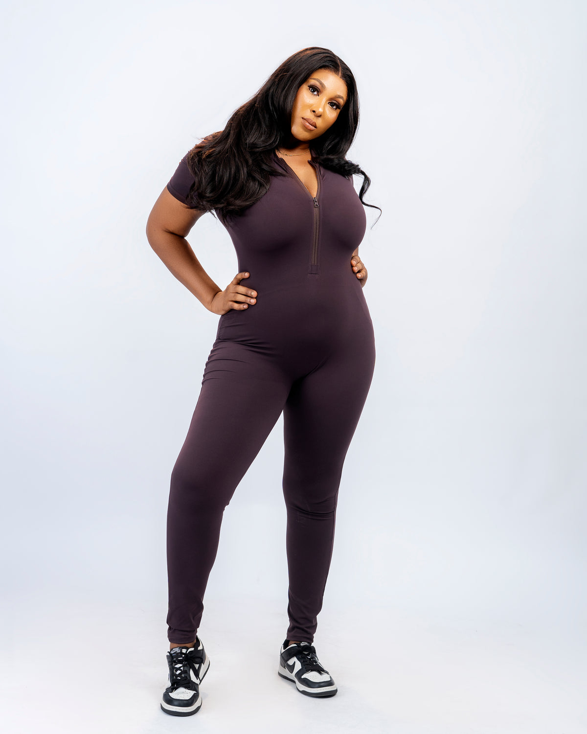 Flex Zip Jumpsuit (Short Sleeve) - Brown