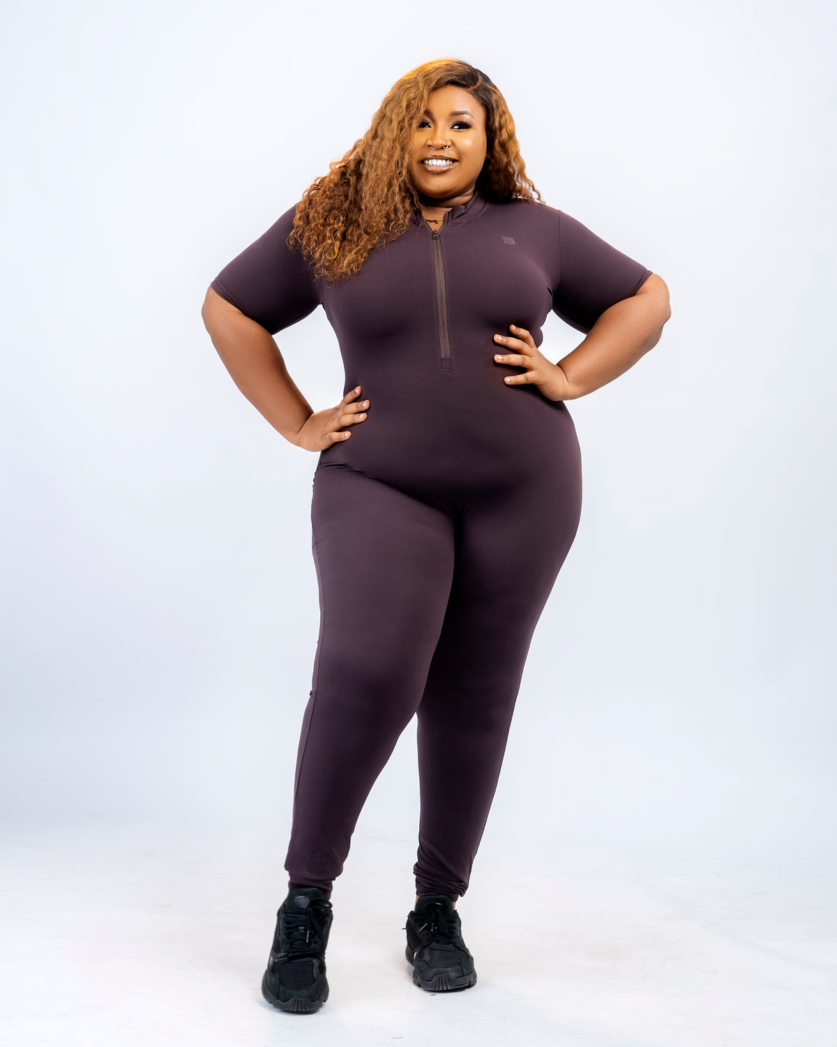 Flex Zip Jumpsuit (Short Sleeve) - Brown