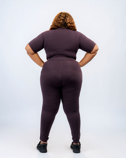 Flex Zip Jumpsuit (Short Sleeve) - Brown